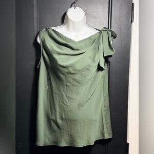 Banana Republic Sage Green Draped Neck Ruffle Shoulder Sleeveless Top NWT Small